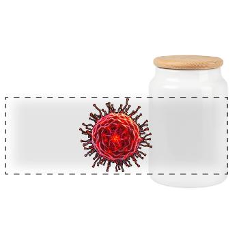 Red neon flower circle - Panoramic Cookie Jar with Wooden Lid - white - Front