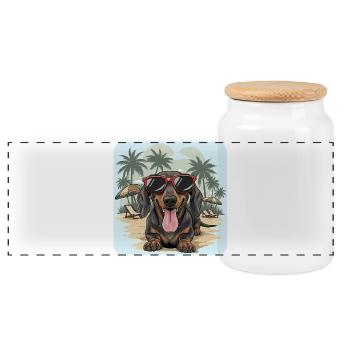 Dackel Beach Dackel Dackel mit cooler Brille - Panorama Keksdose mit Holzdeckel - Weiß - Vorne