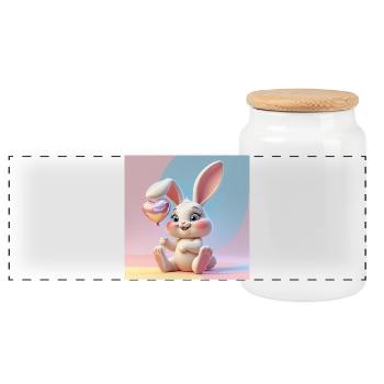 Zinzinuo – süßer Hase für alle - Panorama Keksdose mit Holzdeckel - Weiß - Vorne