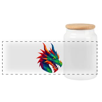 Animaux de style WPAP - Dragon - Boîte à biscuits avec couvercle en bois - blanc - Devant