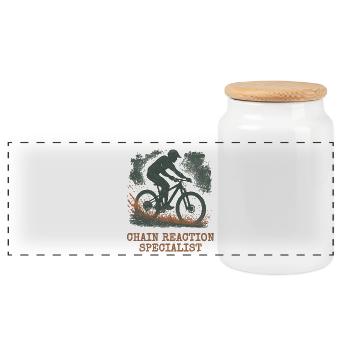Chain Reaction Specialist Bike Lover Design - Panoramic Cookie Jar with Wooden Lid - white - Front