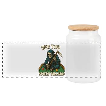 Death plays billiards - Panoramic Cookie Jar with Wooden Lid - white - Front