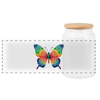 Animaux de style WPAP - Papillon - Boîte à biscuits avec couvercle en bois - blanc - Devant