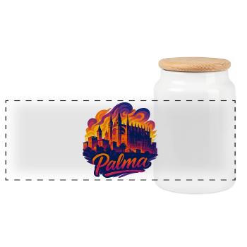Palma Hauptstadt Mallorca Silhouette Geschenk - Panorama Keksdose mit Holzdeckel - Weiß - Vorne