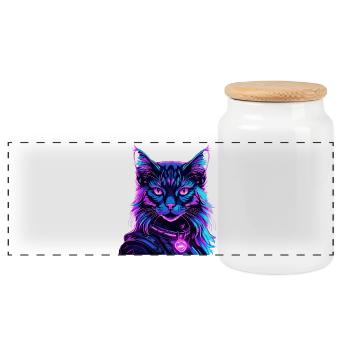 Néon Espace Chat Chat Portrait - Boîte à biscuits avec couvercle en bois - blanc - Devant