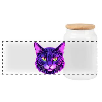 Katzen Portrait in Neonfarben  - Panorama Keksdose mit Holzdeckel - Weiß - Vorne