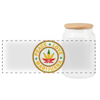 Peace Love Marijuana Rastafarian Emblem - Panoramic Cookie Jar with Wooden Lid - white - Front