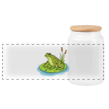 toad sitting on a lilypad - Panoramic Cookie Jar with Wooden Lid - white - Front