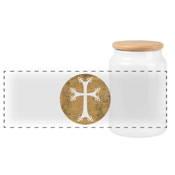Croix arménienne stylisée dans cercle doré - Boîte à biscuits avec couvercle en bois - blanc - Devant