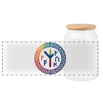 WPAP Polygon Style - Mythic Rune Ring - Panoramic Cookie Jar with Wooden Lid - white - Front