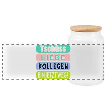 LETZTER ARBEITSTAG - ABSCHIED KOLLEGEN - Panorama Keksdose mit Holzdeckel - Weiß - Vorne