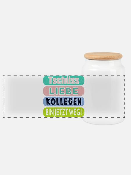 LETZTER ARBEITSTAG - ABSCHIED KOLLEGEN - Panorama Keksdose mit Holzdeckel - Weiß