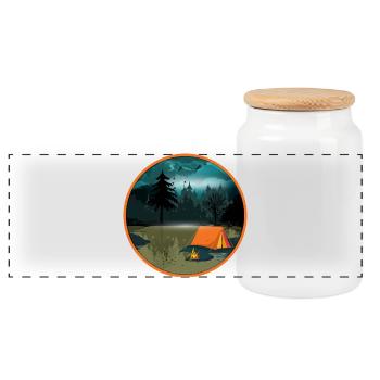 Nachtcamping im Wald mit Lagerfeuer und Zelt - Panorama Keksdose mit Holzdeckel - Weiß - Vorne