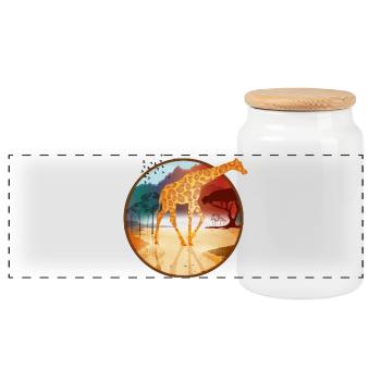 Giraffe in wide African savannah landscape - Panoramic Cookie Jar with Wooden Lid - white - Front