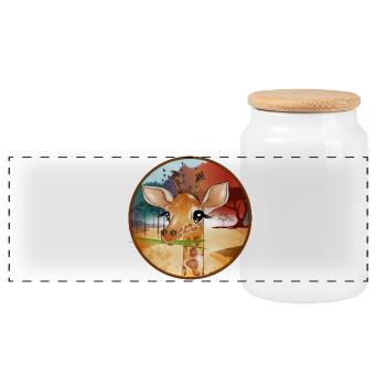 Niedliche Giraffe mit großen Augen in Savanne - Panorama Keksdose mit Holzdeckel - Weiß - Vorne