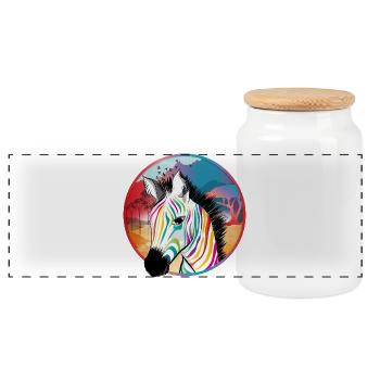 Buntes Zebra vor farbenfroher Savanne - Panorama Keksdose mit Holzdeckel - Weiß - Vorne
