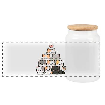 Kawaii Katzenpyramide mit Herz – Süßes Cartoon Cat - Panorama Keksdose mit Holzdeckel - Weiß - Vorne