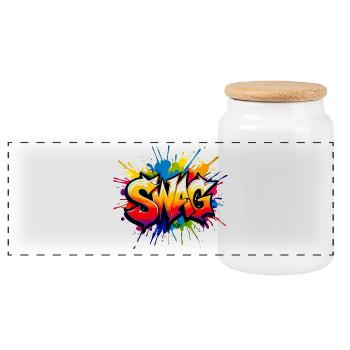 Style graffiti expressif avec des couleurs vives - Boîte à biscuits avec couvercle en bois - blanc - Devant
