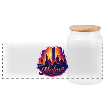 Malmö City Sweden Cool Epic Gift - Panoramic Cookie Jar with Wooden Lid - white - Front