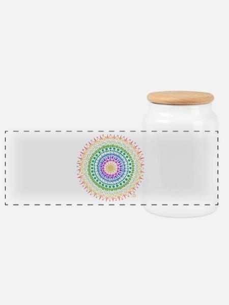 Mandala Sonnenschein - Panorama Keksdose mit Holzdeckel - Weiß