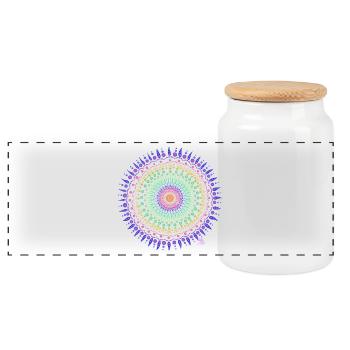 Mandala Energie - Panorama Keksdose mit Holzdeckel - Weiß - Vorne