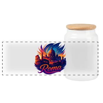 Rome Roma Capital Italy Silhouette Gift - Panoramic Cookie Jar with Wooden Lid - white - Front