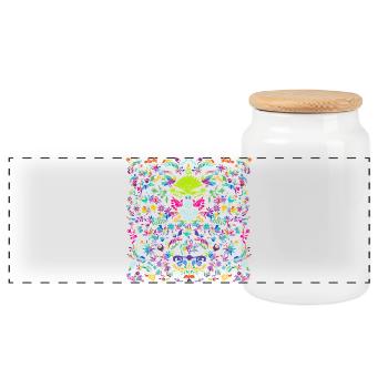 Bunte Tier- und Pflanzen Otomi Ornament - Panorama Keksdose mit Holzdeckel - Weiß - Vorne