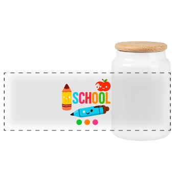 Hello School Shirt Schulanfang Kawaii Style - Panorama Keksdose mit Holzdeckel - Weiß - Vorne
