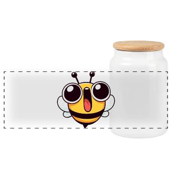 Euphoric Bee Meme Cartoon Face Joy - Panoramic Cookie Jar with Wooden Lid - white - Front
