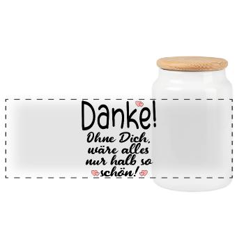 DANKE PARTNERSCHAFT FREUNDSCHAFT - Panorama Keksdose mit Holzdeckel - Weiß - Vorne