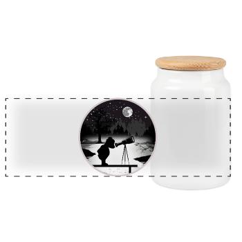 Bear with telescope under the starry sky - Panoramic Cookie Jar with Wooden Lid - white - Front