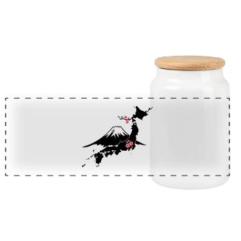 Mount Fuji with Cherry Blossoms - Panoramic Cookie Jar with Wooden Lid - white - Front