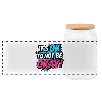 It’s OK to Not Be OK – Pop Art Shirt Mental Health - Panorama Keksdose mit Holzdeckel - Weiß - Vorne