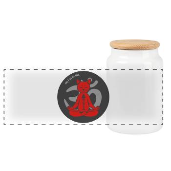 Zen Cat "Miaom" – Meditation and Feline Irony - Panoramic Cookie Jar with Wooden Lid - white - Front