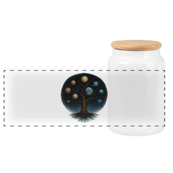 Arbre cosmique avec planète monde - Boîte à biscuits avec couvercle en bois - blanc - Devant