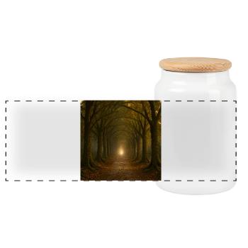 Mystical tree path in the autumn light - Panoramic Cookie Jar with Wooden Lid - white - Front