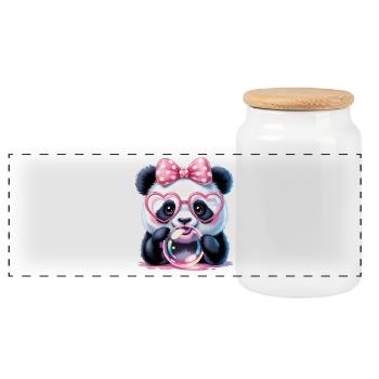 Süßer Panda mit Schwimmbrille und Seifenblase - Panorama Keksdose mit Holzdeckel - Weiß - Vorne
