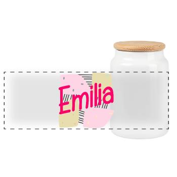 NAMENSGESCHENK TOCHTER MÄDCHEN EMILIA - Panorama Keksdose mit Holzdeckel - Weiß - Vorne