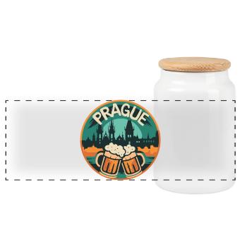 Prag Bier Skyline – Tschechien Souvenir Junggesell - Panorama Keksdose mit Holzdeckel - Weiß - Vorne