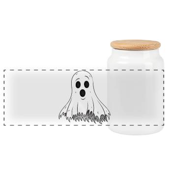 bettuch gespenst, halloween outfit - Panorama Keksdose mit Holzdeckel - Weiß - Vorne