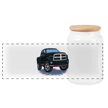 Black Pickup Ram - Panoramic Cookie Jar with Wooden Lid - white - Front