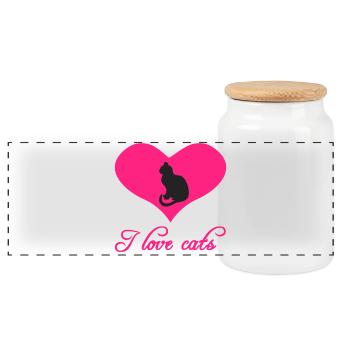 i love cats, herzen, frauen - Panorama Keksdose mit Holzdeckel - Weiß - Vorne