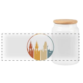 logo vintage de la ville de Prague - symbole de la ville avec le logo du château - Boîte à biscuits avec couvercle en bois - blanc - Devant