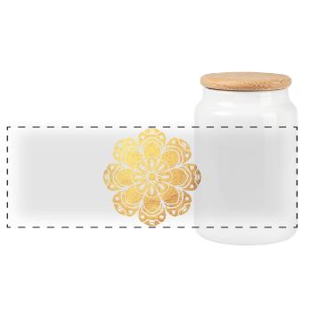 Yoga Sonne Meditation Gold Namaste Indien Mandala - Panorama Keksdose mit Holzdeckel - Weiß - Vorne