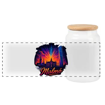 Malmö City Sweden Cool Epic Gift - Panoramic Cookie Jar with Wooden Lid - white - Front