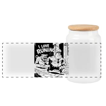 running - Panoramic Cookie Jar with Wooden Lid - white - Front