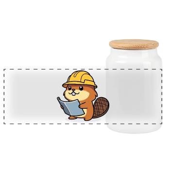 Beaver Builder Bob Plan of Builder Builder Builder - Panoramic Cookie Jar with Wooden Lid - white - Front