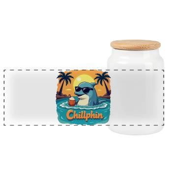 Chillphin – Relax like a dolphin - Panoramic Cookie Jar with Wooden Lid - white - Front