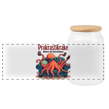 Prokrastikrake - Meister des Aufschiebens - Panorama Keksdose mit Holzdeckel - Weiß - Vorne