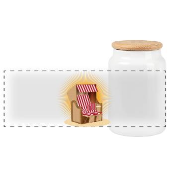 Nostalgic beach chair motif in red and white - Panoramic Cookie Jar with Wooden Lid - white - Front
